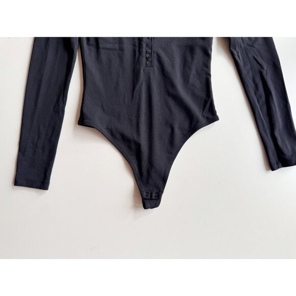Aritzia BABATON Contour Black Jersey Henley Long Sleeve Bodysuit, Size XS - Picture 3 of 9